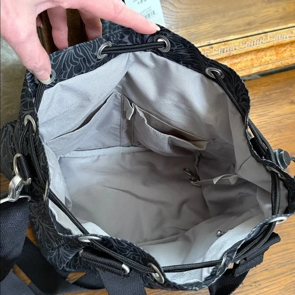 Baggallini Charcoal Floral Crossbody Bag. (Modern EWY Drawstring Bag) - Picture 4 of 16